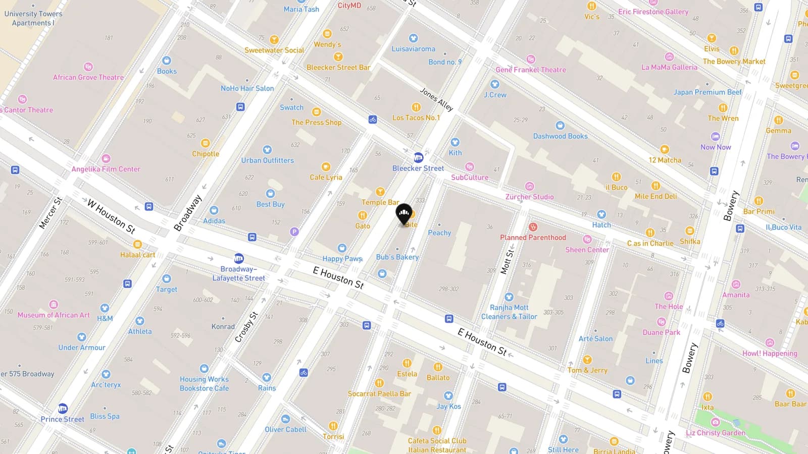 Map showing location of Bub's Bakery