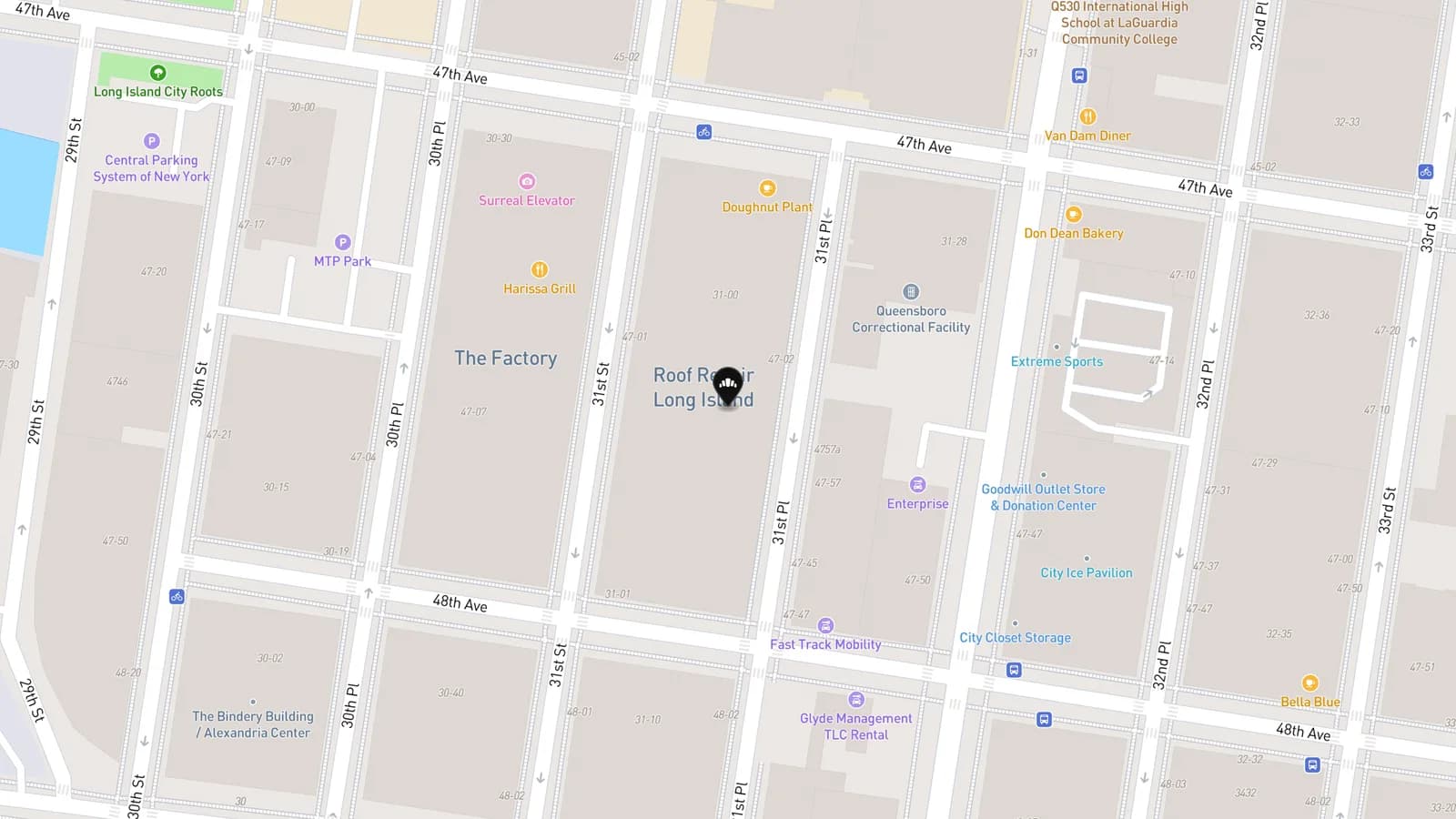 Map showing location of Sans Bakery