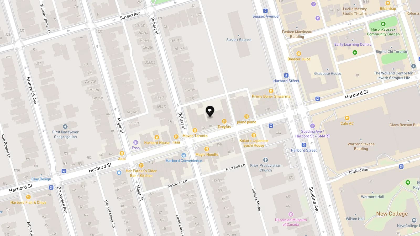 Map showing location of Almond Butterfly Bakeshop & Cafe
