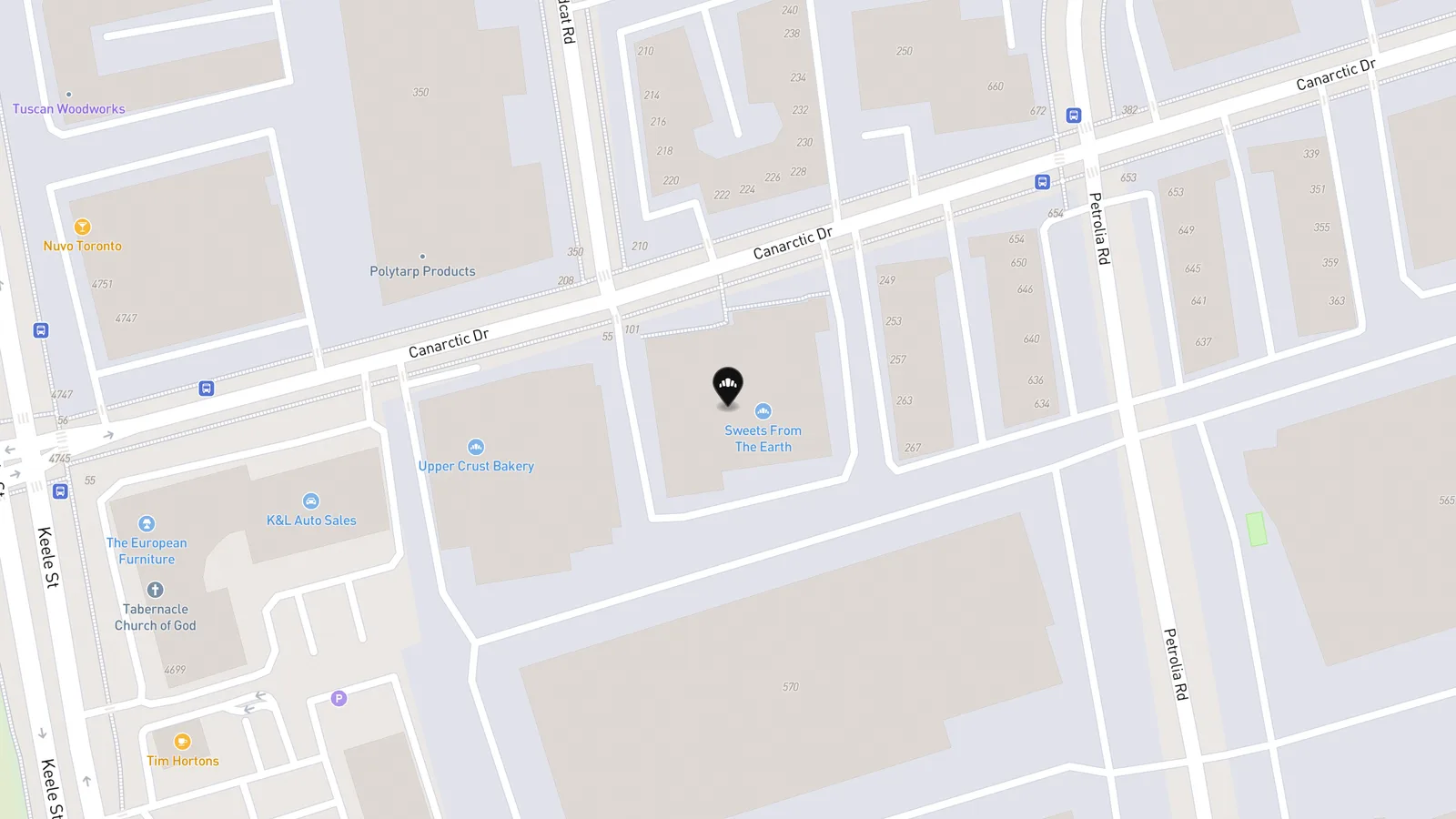 Map showing location of Sweets from the Earth